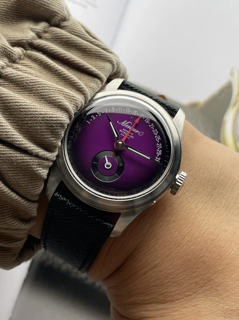Merkur Multi-Function Calendar Automatic Watch with Purple Dial and Leather Strap - Image 2