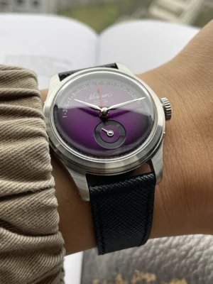 Merkur Multi-Function Calendar Automatic Watch with Purple Dial and Leather Strap