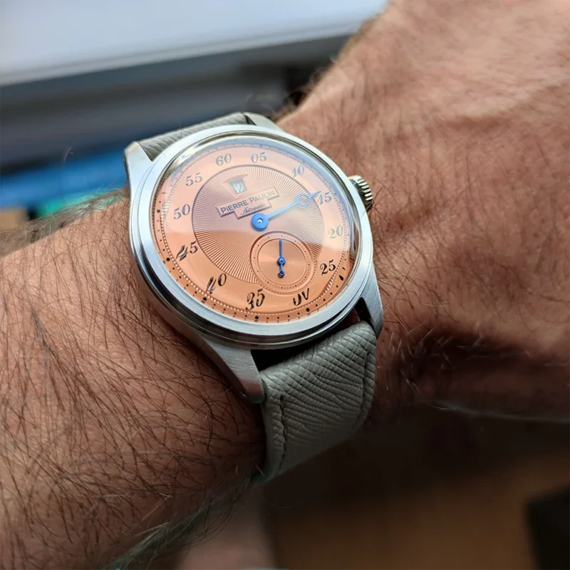 Vintage Jumping Hour Automatic Watch with Salmon Dial and Bonklip Bracelet - Image 3