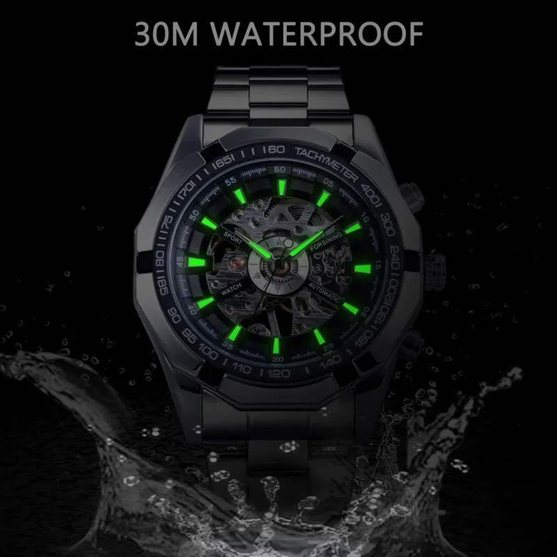 Luxury Skeleton Automatic Watch with Transparent Dial and Stainless Steel Bracelet - Image 4