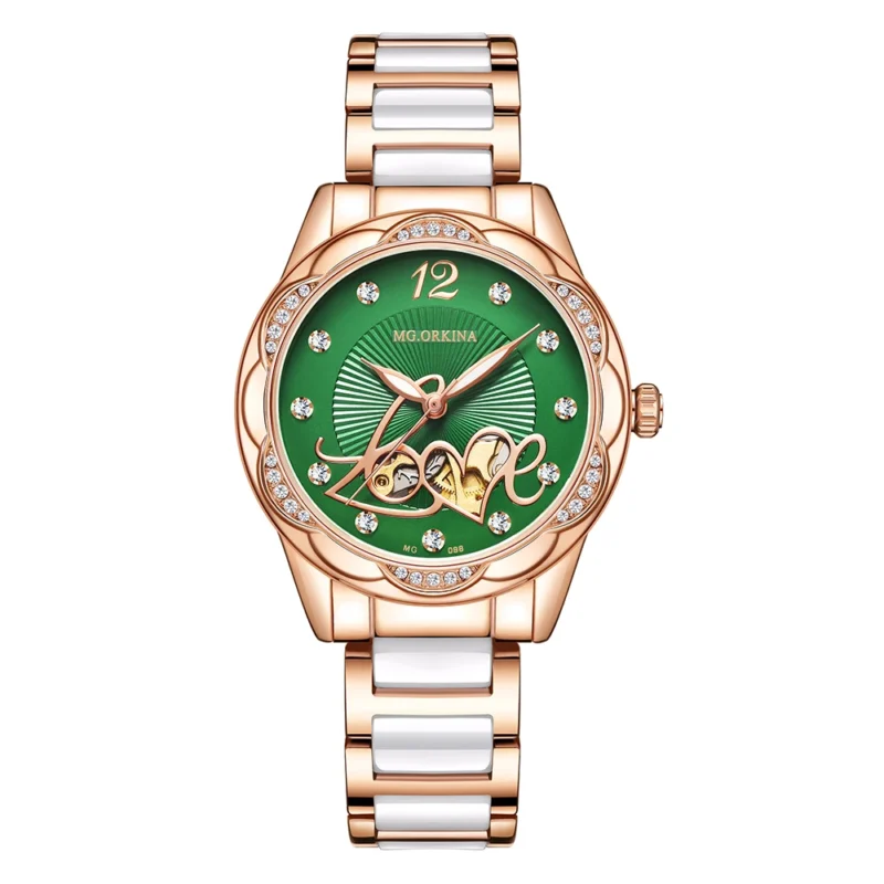 Women's Open Heart Automatic Watch with Ceramic Bracelet and Stainless Steel Case - Image 13