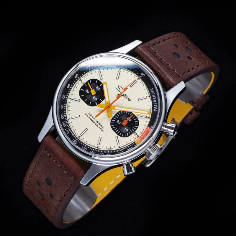 Vintage Pilot Chronograph Mechanical Watch with Sapphire Crystal and Leather Strap - Image 4