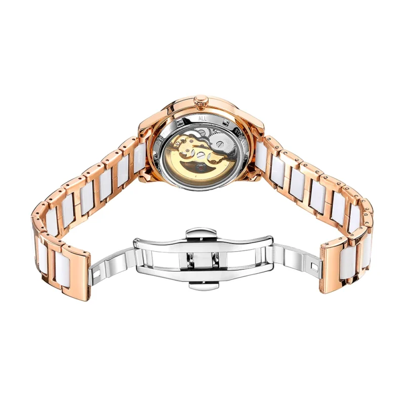 Women's Open Heart Automatic Watch with Ceramic Bracelet and Stainless Steel Case - Image 6