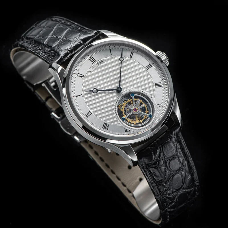 Luxury Tourbillon Skeleton Mechanical Watch with Sapphire Crystal and Crocodile Leather Strap - Image 3