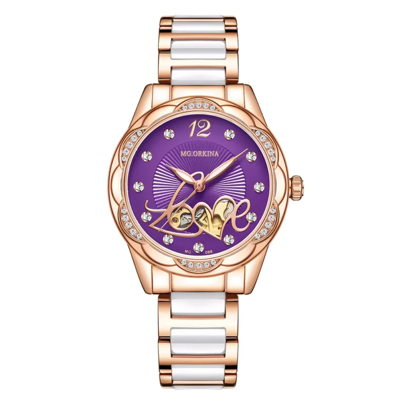 Women's Open Heart Automatic Watch with Ceramic Bracelet and Stainless Steel Case - Image 14