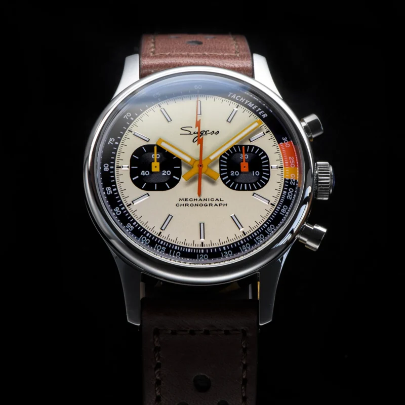 Vintage Pilot Chronograph Mechanical Watch with Sapphire Crystal and Leather Strap - Image 3