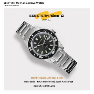 Professional Automatic Dive Watch with NH35 Movement, Sapphire Crystal and Stainless Steel Bracelet