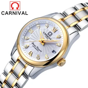 Elegant Ladies Automatic Watch with Sapphire Crystal and Complete Calendar Stainless Steel Timepiece