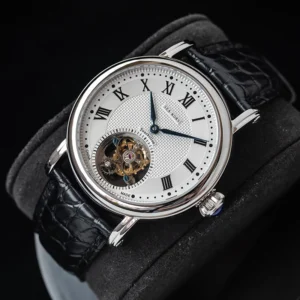 Luxury Tourbillon Automatic Watch with Sapphire Crystal and Genuine Leather Strap