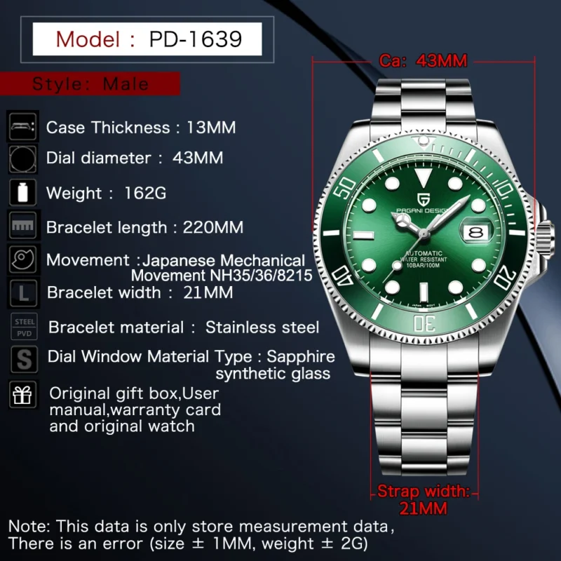 PAGANI DESIGN Luxury Automatic Dive Watch with Ceramic Bezel and Sapphire Crystal - Image 2
