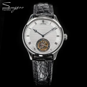 Luxury Tourbillon Skeleton Mechanical Watch with Sapphire Crystal and Crocodile Leather Strap
