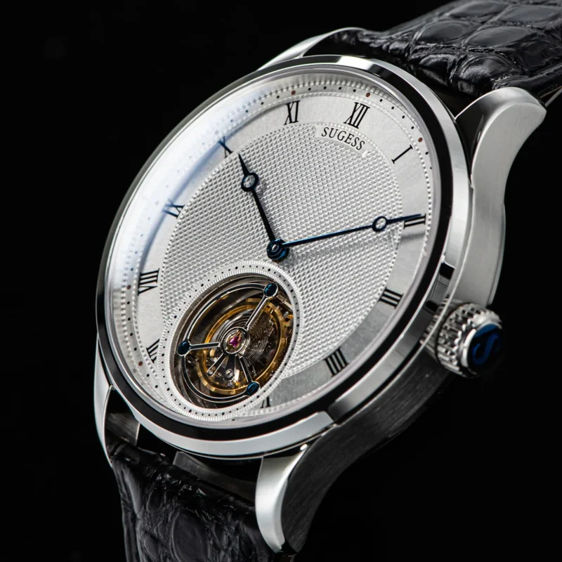 Luxury Tourbillon Skeleton Mechanical Watch with Sapphire Crystal and Crocodile Leather Strap - Image 2