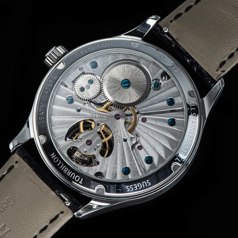 Luxury Tourbillon Skeleton Mechanical Watch with Sapphire Crystal and Crocodile Leather Strap - Image 5