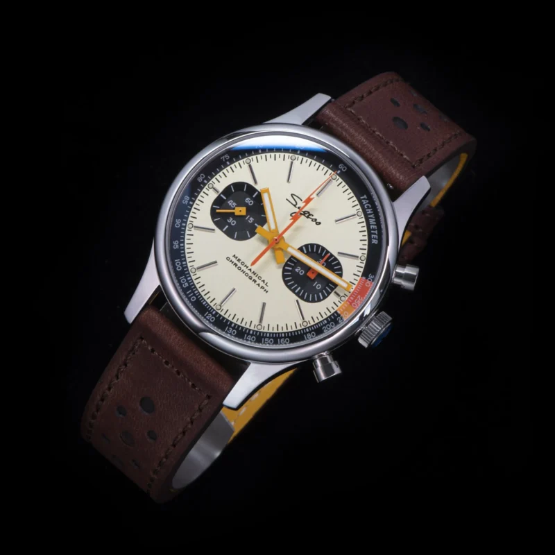 Vintage Pilot Chronograph Mechanical Watch with Sapphire Crystal and Leather Strap - Image 7