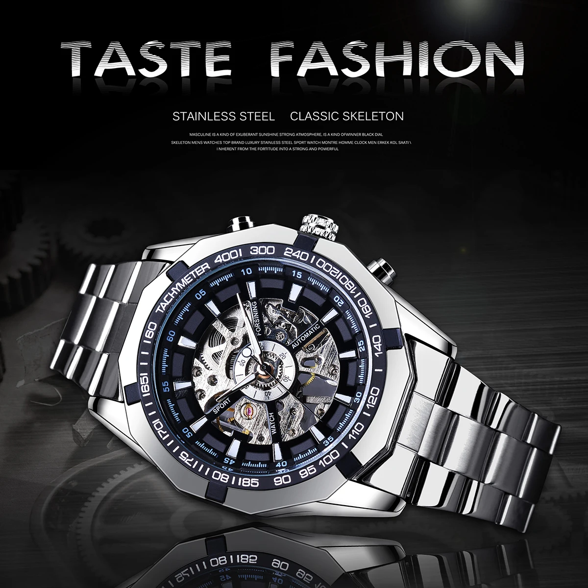 Skeleton watch revealing intricate moonphase movement mechanism