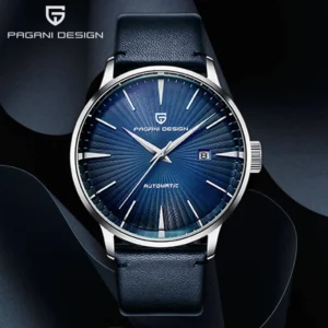 Classic Automatic Calendar Watch with Stainless Steel Case and Leather Band