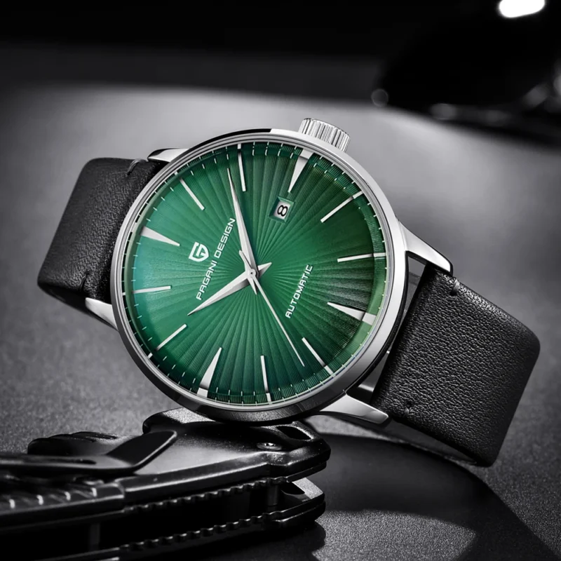 Classic Automatic Calendar Watch with Stainless Steel Case and Leather Band - Image 6