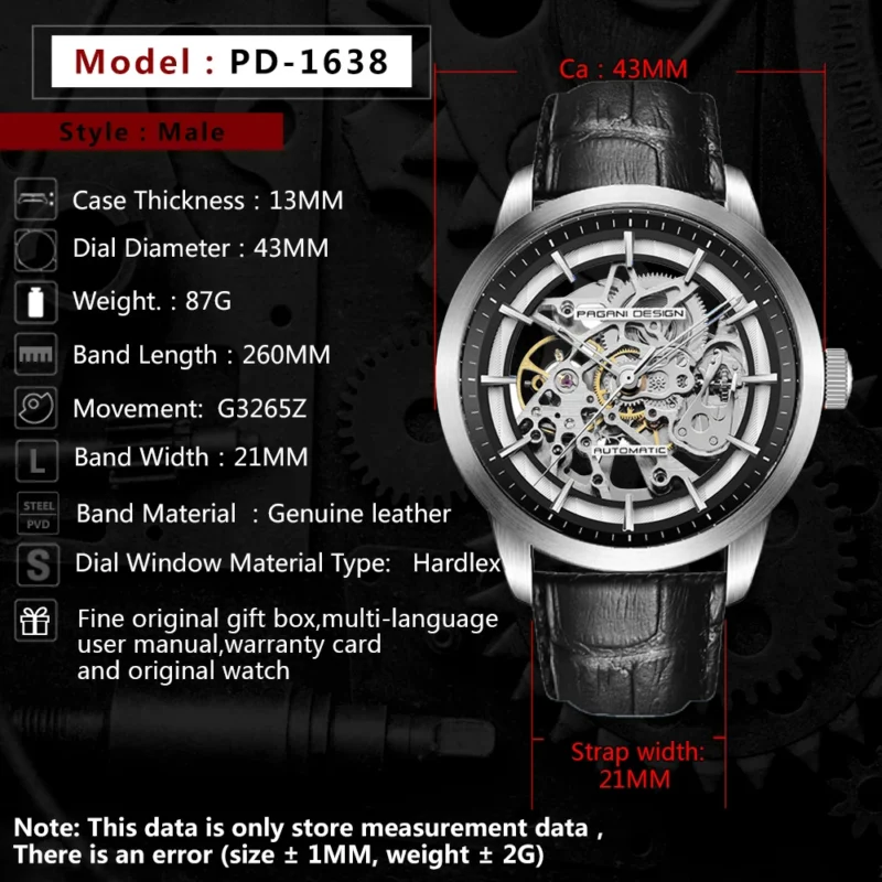 Luxury Skeleton Automatic Watch with Exhibition Dial and Leather Strap - Image 3