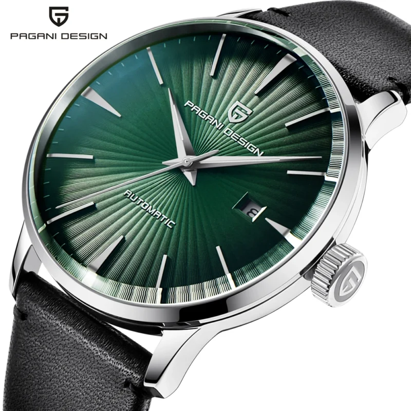 Classic Automatic Calendar Watch with Stainless Steel Case and Leather Band - Image 2