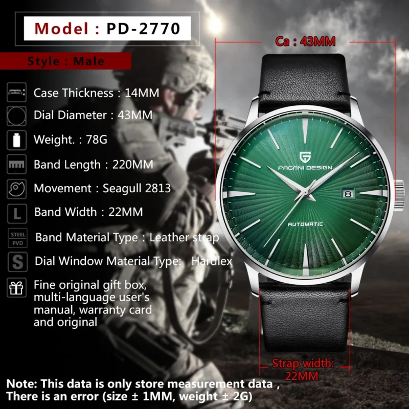 Classic Automatic Calendar Watch with Stainless Steel Case and Leather Band - Image 4