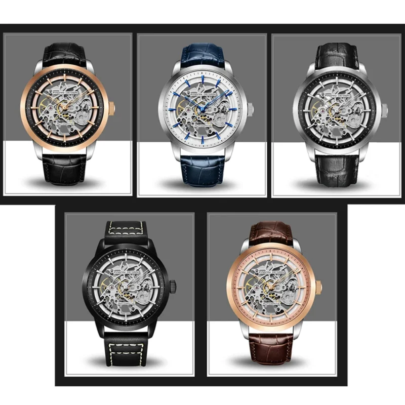 Luxury Skeleton Automatic Watch with Exhibition Dial and Leather Strap - Image 6