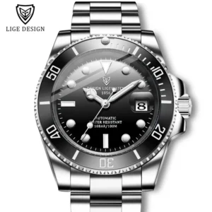 LIGE Tourbillon Automatic Mechanical Watch with Stainless Steel Bracelet and 330ft Water Resistance