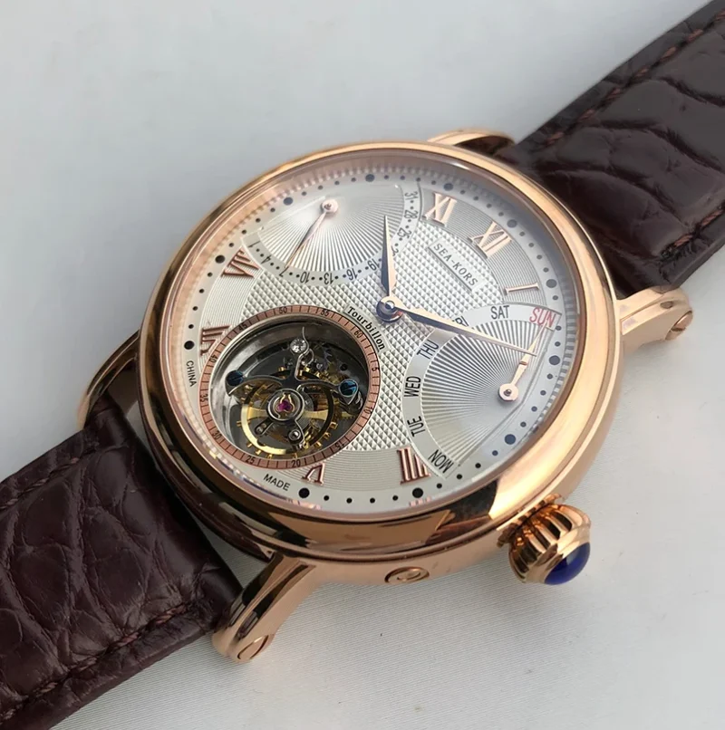 Luxury Tourbillon Automatic Watch with Sapphire Crystal and Genuine Leather Strap - Image 4