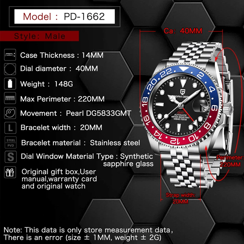Luxury GMT watch with ceramic bezel showing day/night indication