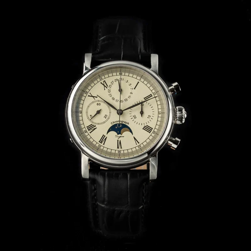 Luxury Mechanical Chronograph Watch with Moonphase Calendar and Swan Neck Movement - Image 8