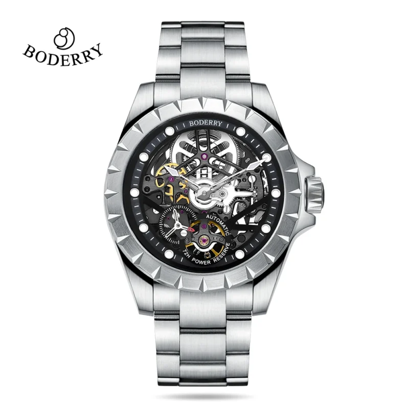 Skeleton Automatic Mechanical Watch with Stainless Steel Case and Luminous Display - Image 8