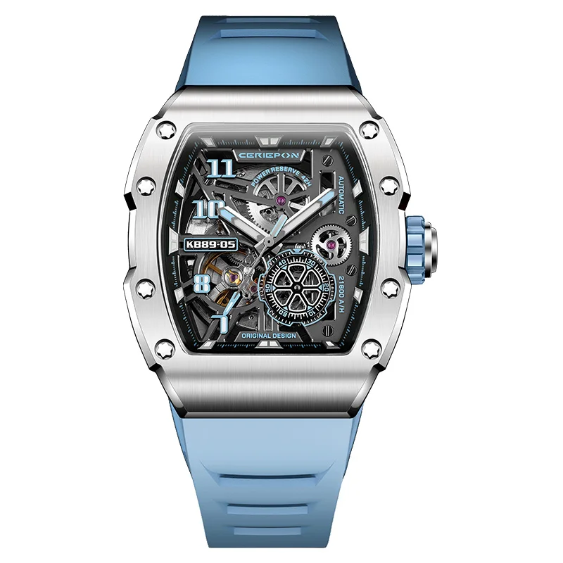 Modern urban skeleton watch design with stainless steel case