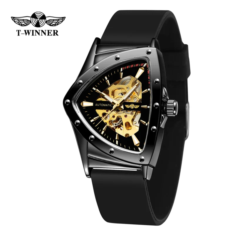 Triangle Skeleton Automatic Watch with Luminous Dial and Luxury Rubber Strap - Image 12