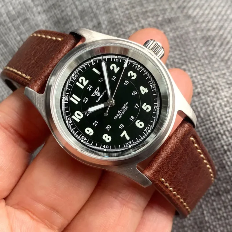 Vintage Bronze 36mm Automatic Pilot Watch with Sapphire Crystal and Leather Strap - Image 18