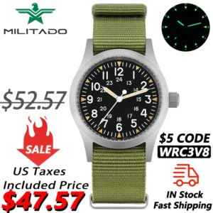 Vintage Military Field Quartz Watch with Sweep Second Hand and Sapphire Crystal