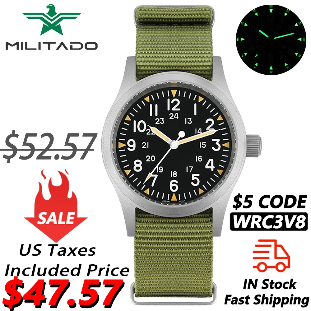 Vintage-style military pilot watch with high contrast dial for aviation use