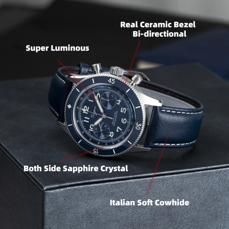 Pilot Chronograph Hand-Wind Mechanical Watch with Skeleton Display and Leather Strap - Image 2