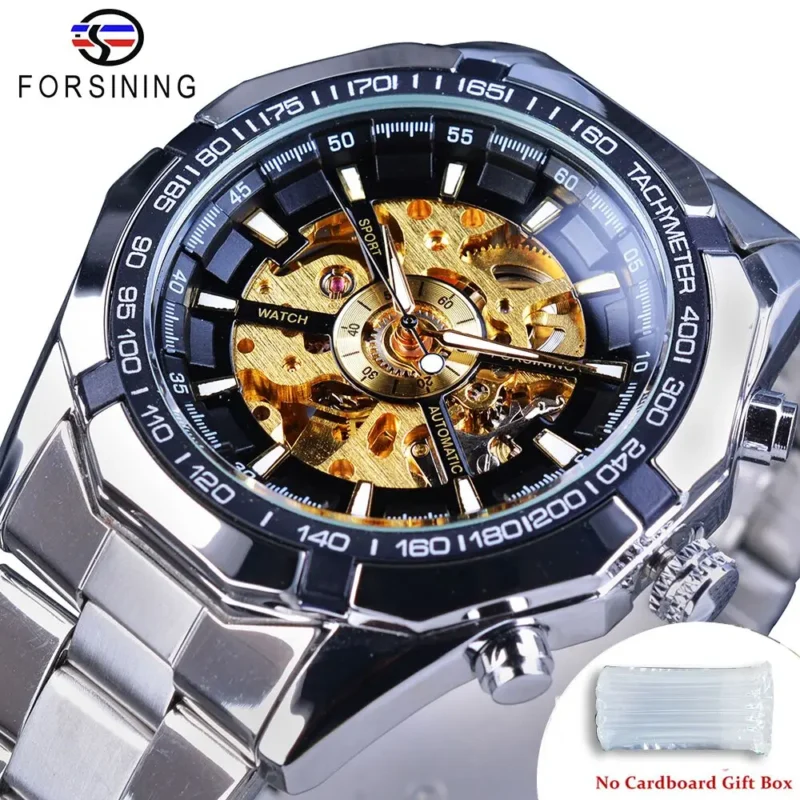 Luxury Skeleton Automatic Watch with Transparent Dial and Stainless Steel Bracelet - Image 9