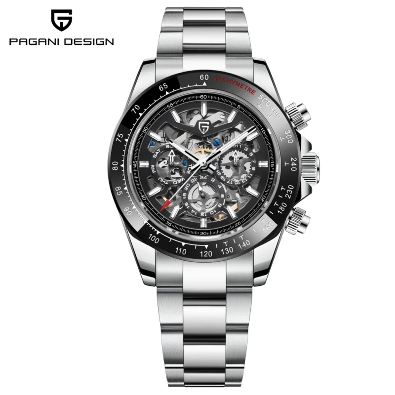Luxury Skeleton Automatic Watch with Sapphire Crystal and Stainless Steel Bracelet - Image 9