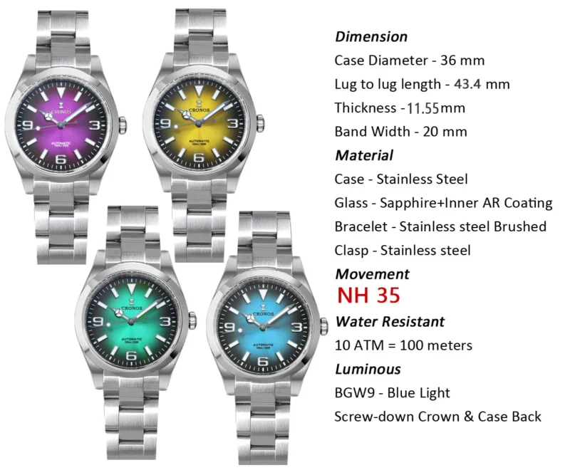Explorer Automatic Dive Watch with Sapphire Crystal and 316L Stainless Steel Bracelet - Image 6