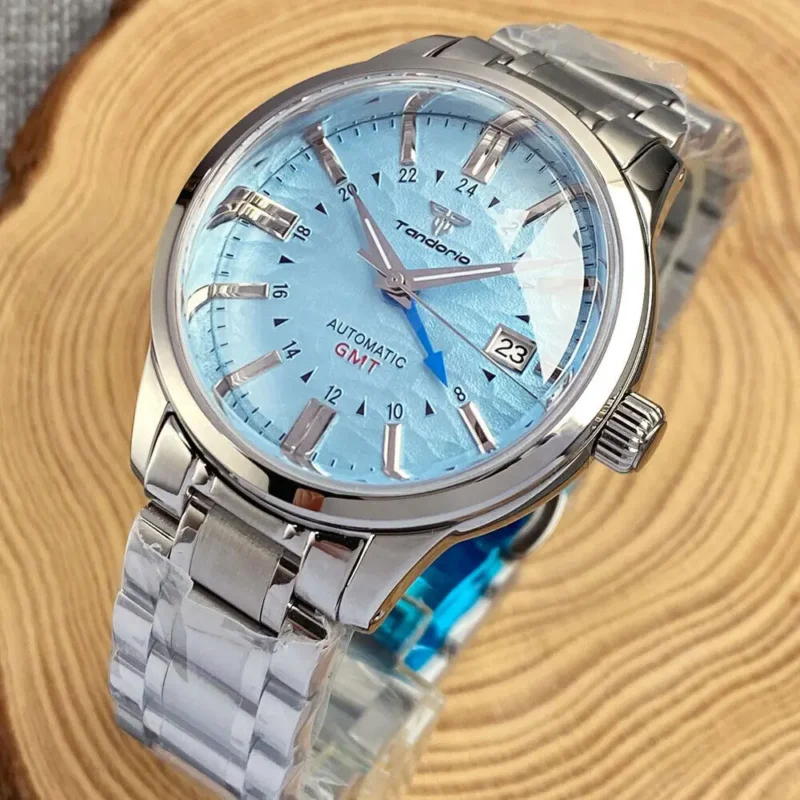 Desert Texture GMT Automatic Watch with 200m Water Resistance and Leather Strap - Image 14