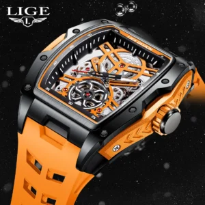 Square Skeleton Automatic Mechanical Watch with Luminous Display and Silicone Strap