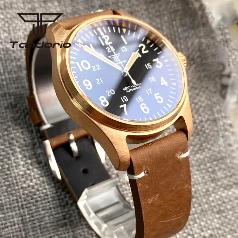 Bronze Automatic Dive Watch 200M Water Resistant with Sapphire Crystal and Leather Strap - Image 4