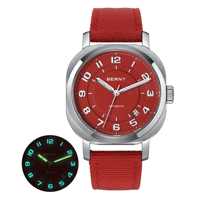 Square Automatic Ladies Watch with Sapphire Crystal and Canvas Strap - Image 9