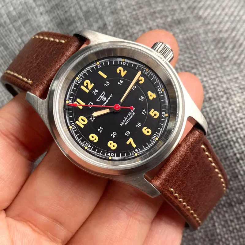 Vintage Bronze 36mm Automatic Pilot Watch with Sapphire Crystal and Leather Strap - Image 20