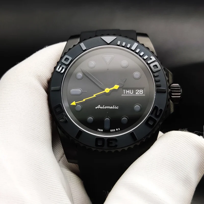 Elegant Black PVD Automatic Dress Watch with Sapphire Crystal and Steel Bracelet - Image 5