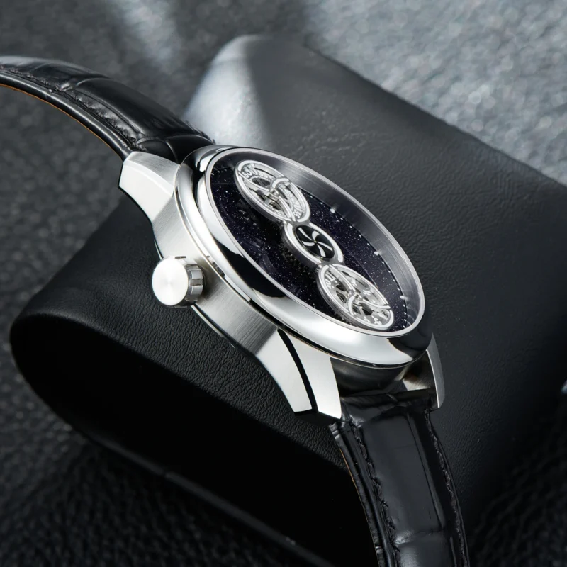 Luxury Double Star Automatic Watch with Sapphire Crystal and Leather Strap - Image 5