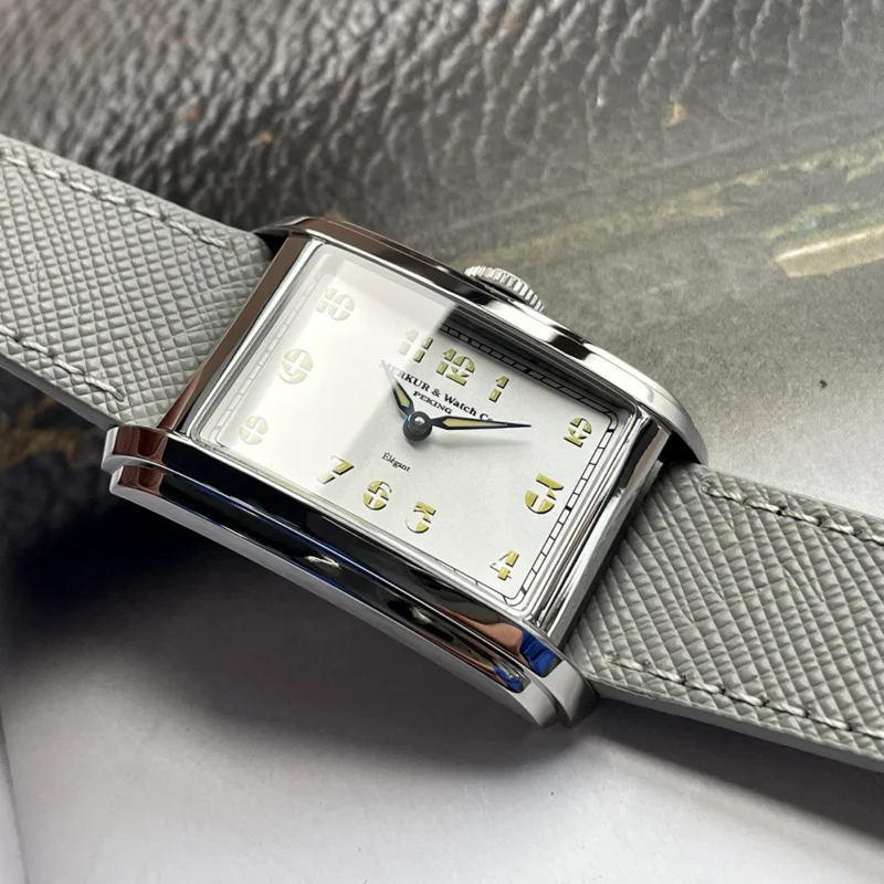 Rectangular Automatic Watch with Sapphire Crystal and Leather Strap - Image 11