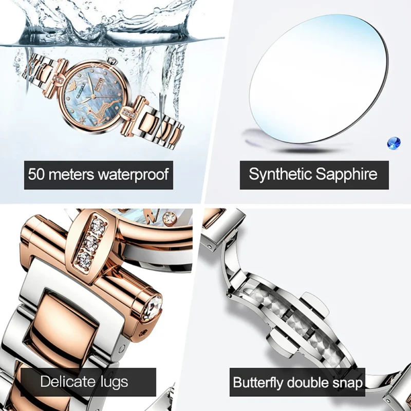 Luxury Women's Automatic Watch with Sapphire Crystal and Ceramic Bracelet - Image 6