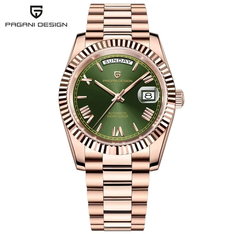 Luxury Automatic Rose Gold Watch with Sapphire Crystal and Complete Calendar Steel Bracelet - Image 8