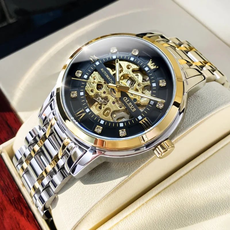 Skeleton Automatic Mechanical Watch with Luminous Dial and Stainless Steel Bracelet - Image 13
